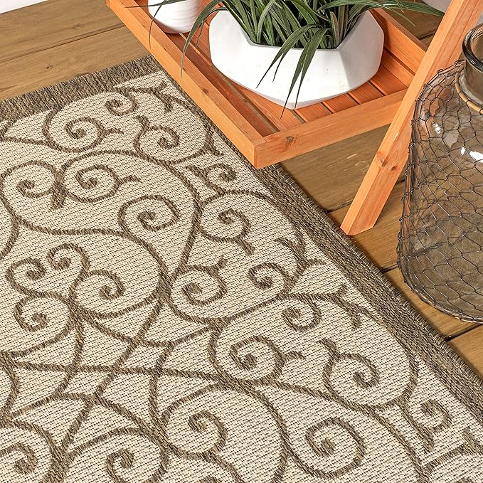 JONATHAN Y Vintage Filigree Indoor Outdoor Area Rug 9X12 Beige/Brown, Madrid - Image 7