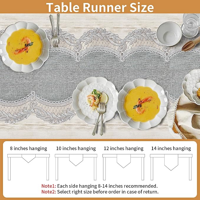 Elegant Vintage Lace Table Runner 72 inches Long Grey Silver - Image 7