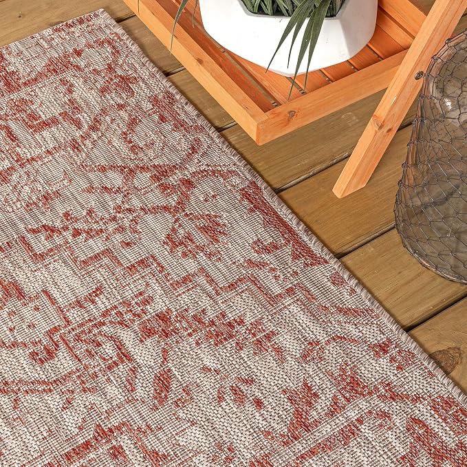 JONATHAN Y Boho Medallion Indoor Outdoor Area Rug 4X6 Red/Taupe, Estrella - Image 8