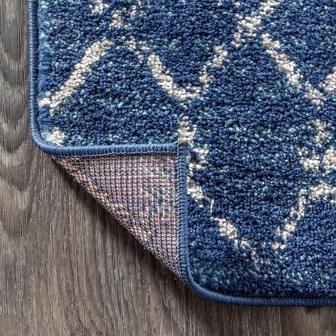 JONATHAN Y Boho Vintage Diamond Blue/White Indoor Area Rug 5X8 ft, Moroccan Hype - Image 4