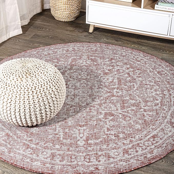 JONATHAN Y Boho Medallion Indoor Outdoor Round Area Rug 6 Ft Red/Taupe by JONATHANY