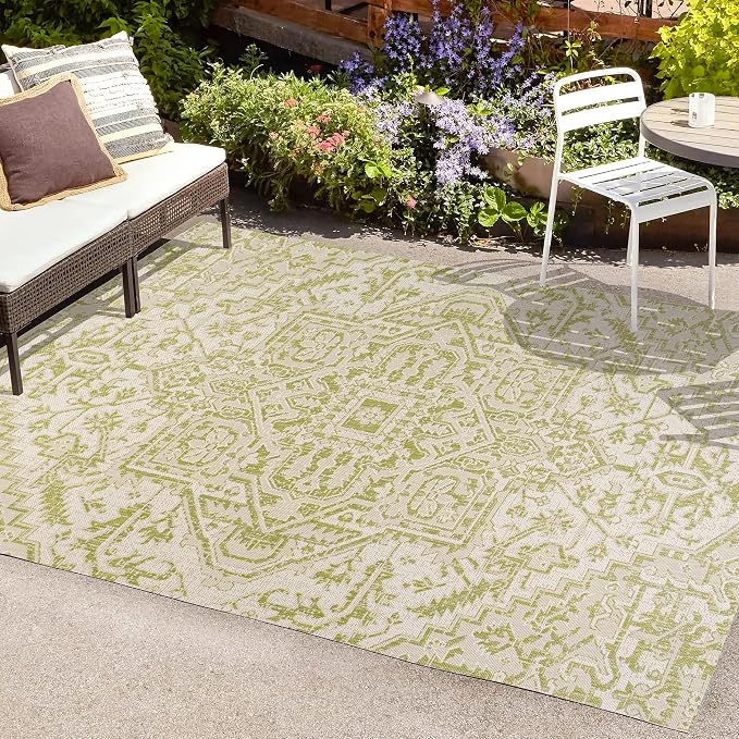 JONATHAN Y Boho Medallion Indoor Outdoor Area Rug 3X5 Cream/Green, Estrella - Image 4