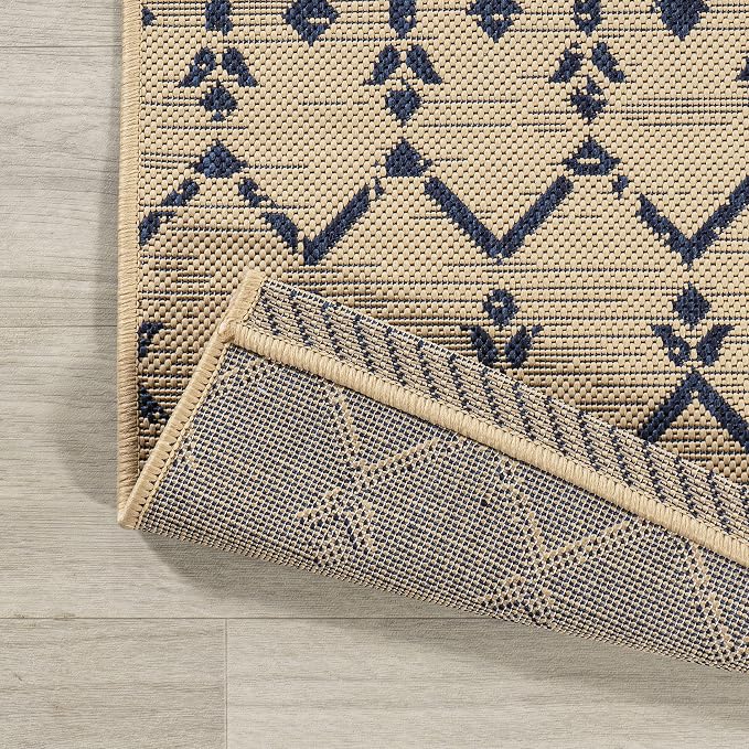 JONATHAN Y Moroccan Geometric Indoor Outdoor Area Rug 8X10 Beige/Navy, Ourika - Image 5