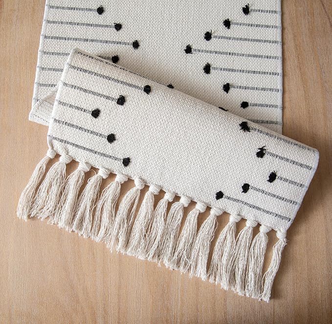 Boho Table Runner 13 x 60 Inch Long Natural Cotton Woven Runner - Image 4