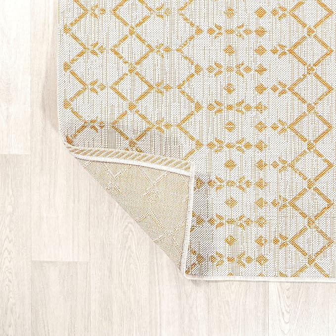 JONATHAN Y Moroccan Geometric Indoor Outdoor Area Rug 5X8 Cream/Yellow - Image 5