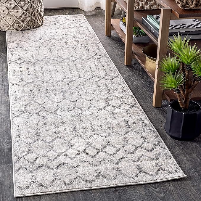 JONATHAN Y Boho Vintage Diamond Cream/Gray Runner Rug 2X14 ft, Moroccan Hype by JONATHANY