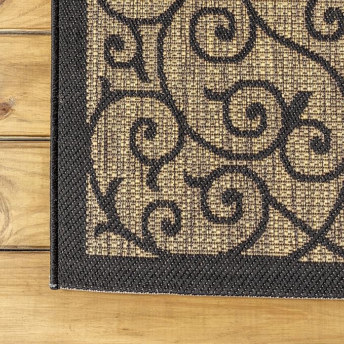 JONATHAN Y Vintage Filigree Indoor Outdoor Area Rug 5X8 Black/Khaki, Madrid - Image 5