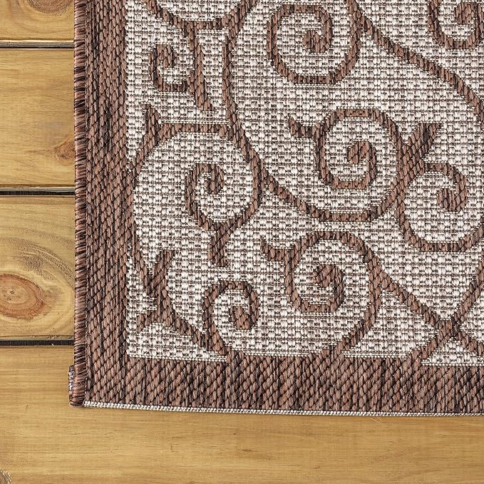 JONATHAN Y Vintage Filigree Indoor Outdoor Square Area Rug 8X8 Taupe/Espresso - Image 7