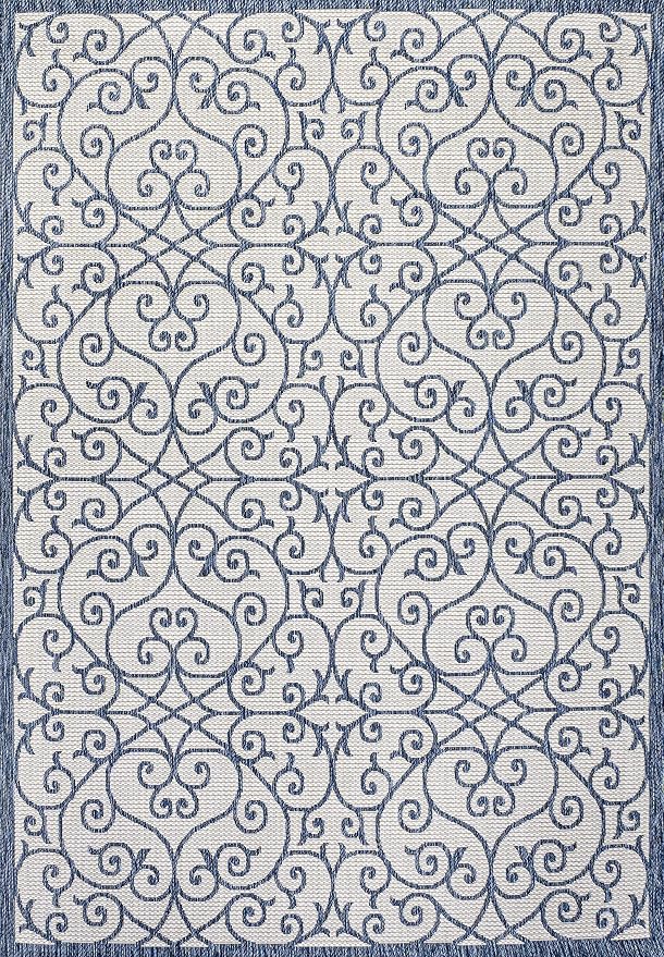JONATHAN Y Vintage Filigree Indoor Outdoor Area Rug 9X12 Blue/Cream, Madrid - Image 8