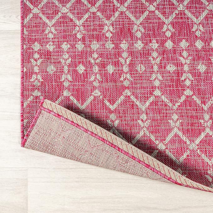JONATHAN Y Moroccan Geometric Indoor Outdoor Square Area Rug 5X5 Fuchsia/Light - Image 3