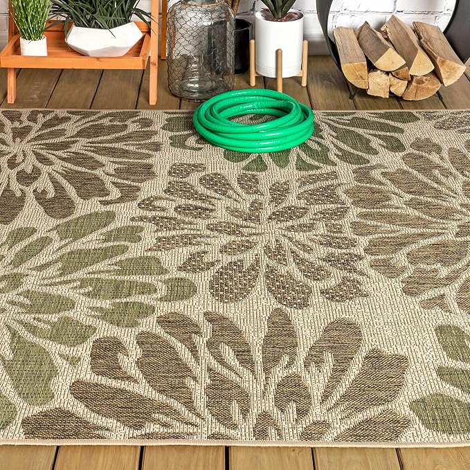 JONATHAN Y Floral Textured Weave Indoor Outdoor Area Rug 4X6 Sage/Brown - Image 10