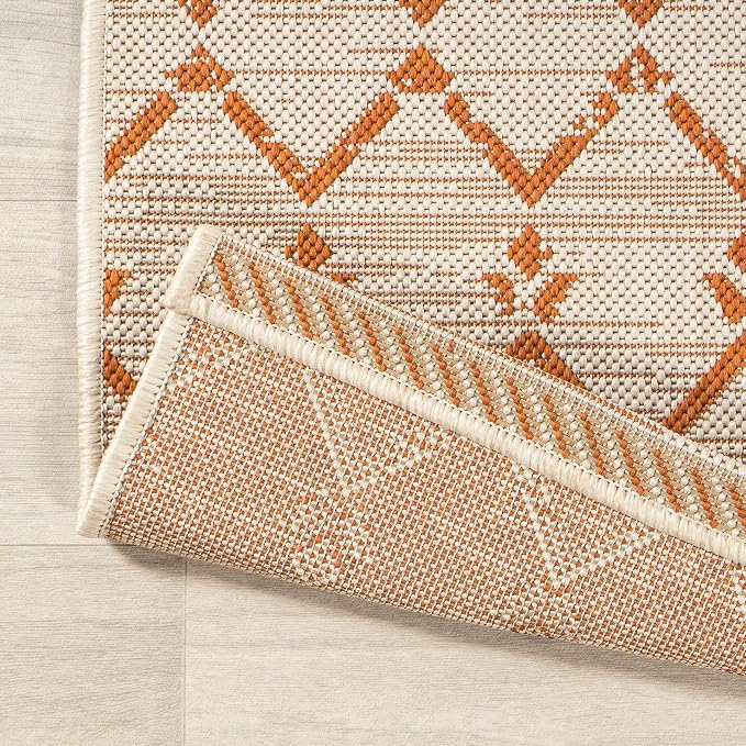 JONATHAN Y Moroccan Geometric Indoor Outdoor Area Rug 5X8 Cream/Orange - Image 5