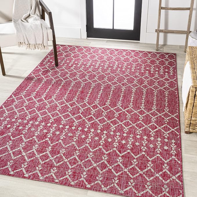 JONATHAN Y Moroccan Geometric Indoor Outdoor Area Rug 5X8 Fuchsia/Light Gray - Image 4