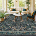 Boho Living Room Rug, 7x10 Floral & Bird Pattern Area Rug by HazoHaus