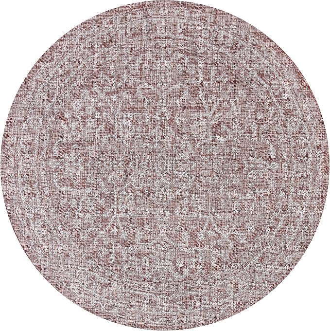 JONATHAN Y Boho Medallion Indoor Outdoor Round Area Rug 4 Ft Red/Taupe - Image 9