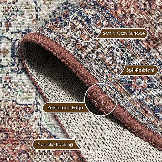Washable Area Rug 3' x 5 ' Vintage Traditional Persian Mat - Image 6