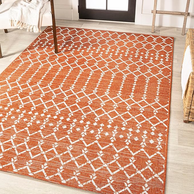 JONATHAN Y Moroccan Geometric Indoor Outdoor Area Rug 3X5 Orange/Cream - Image 4