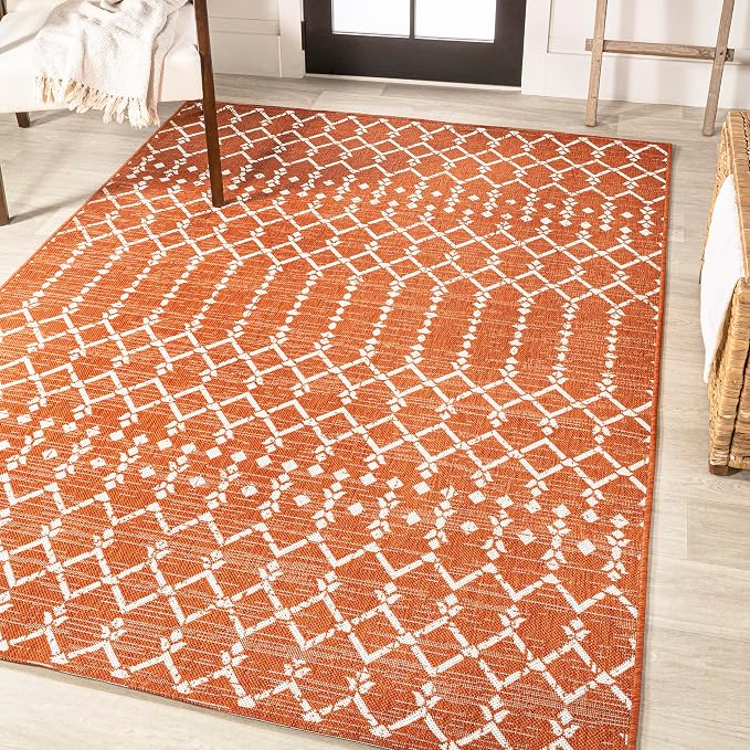 JONATHAN Y Moroccan Geometric Indoor Outdoor Area Rug 8X10 Orange/Cream - Image 4