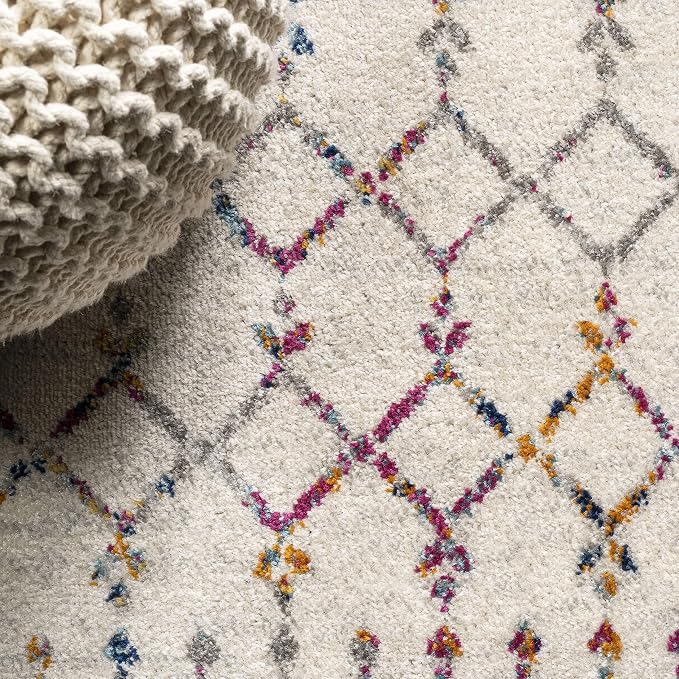 JONATHAN Y Boho Vintage Diamond Ivory/Multi Round Area Rug 5 ft, Moroccan Hype - Image 3