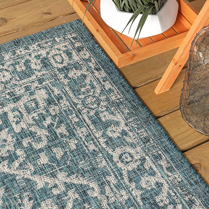 JONATHAN Y Boho Medallion Indoor Outdoor Square Area Rug 9X9 Teal/Gray - Image 7