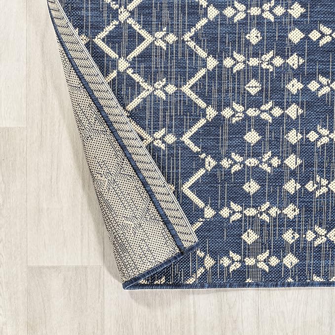 JONATHAN Y Moroccan Geometric Indoor Outdoor Round Area Rug 8 Ft Navy/Beige - Image 4