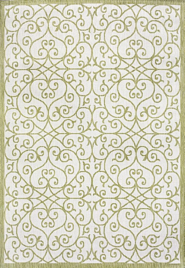 JONATHAN Y Vintage Filigree Indoor Outdoor Area Rug 8X10 Green/Cream, Madrid - Image 9