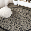 JONATHAN Y Vintage Filigree Indoor Outdoor Round Area Rug 4 Ft Black/Khaki by JONATHANY