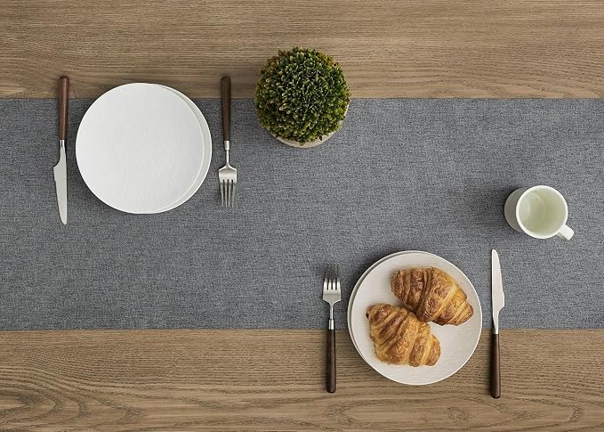 Basic Linen Style Table Runner, 14x108 Inch Charcoal | Mitered Corner Design - Image 3