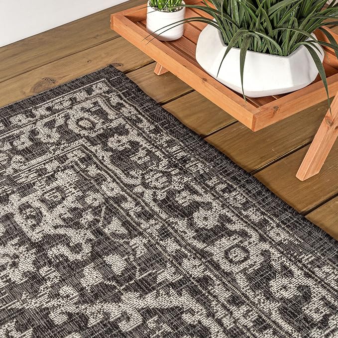JONATHAN Y Boho Medallion Indoor Outdoor Round Area Rug 6 Ft Black/Gray - Image 8
