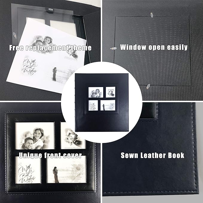 RECUTMS Magnetic Self-Stick 60 Pages Photo Album Family Album Leather Cover Hand Made DIY Albums 13.3 x 13.4 (Inches) Holds 3X5, 4X6, 5X7, 6X8,8X10 Photos(Blue)