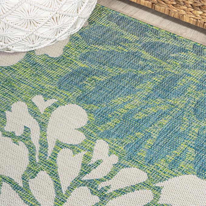 JONATHAN Y Floral Textured Weave Indoor Outdoor Square Area Rug 4X4 Cream/Green - Image 6