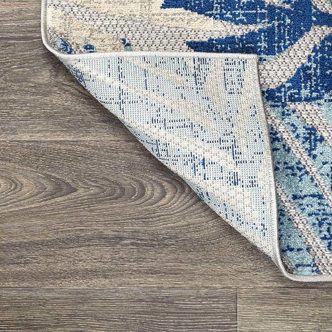 JONATHAN Y Tropics Palm Leaves Indoor Outdoor Square Area Rug 6X6 Gray/Blue - Image 6