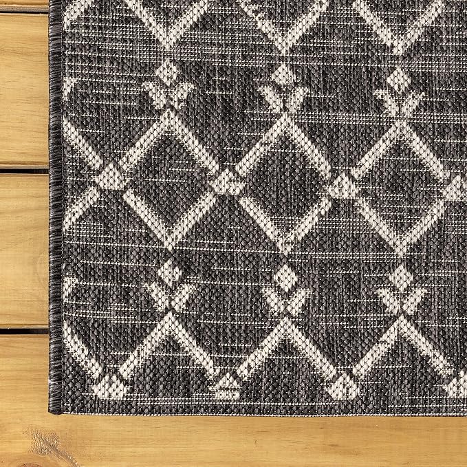JONATHAN Y Moroccan Geometric Indoor Outdoor Round Area Rug 8 Ft Black/Gray - Image 7