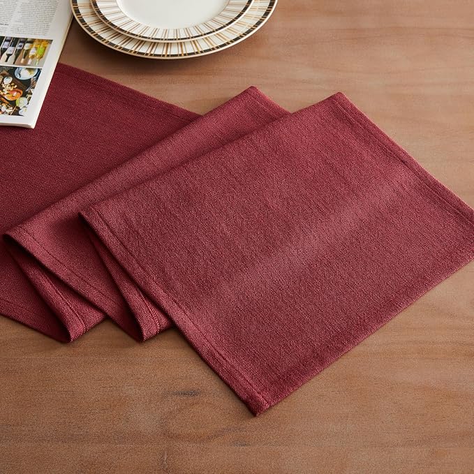 Rustic Cotton Linen Table Runner, 13x72 Inches Burgundy | Farmhouse Style Linen - Image 2