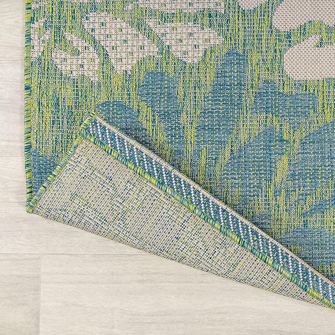 JONATHAN Y Floral Textured Weave Indoor Outdoor Area Rug 5X8 Cream/Green - Image 4