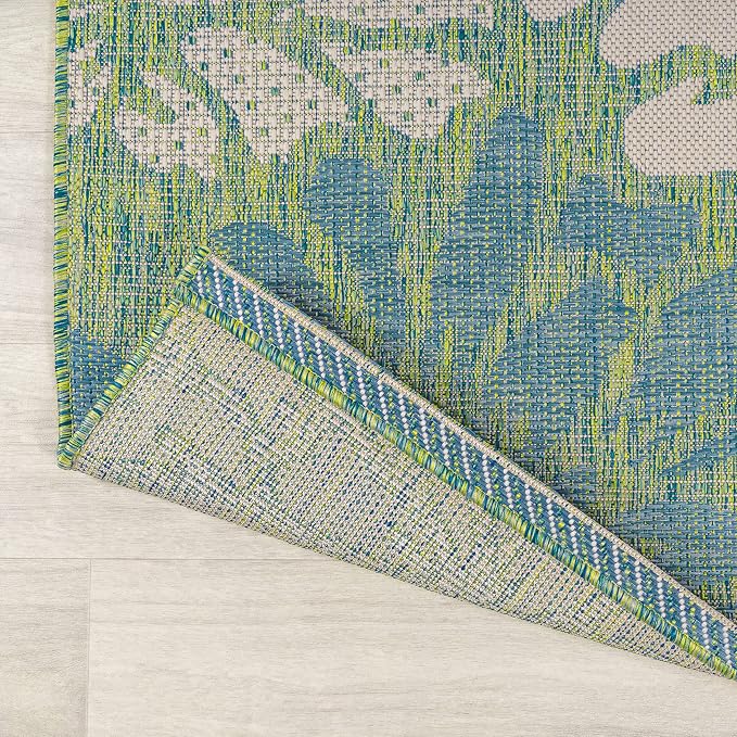 JONATHAN Y Floral Textured Weave Indoor Outdoor Square Area Rug 4X4 Cream/Green - Image 4