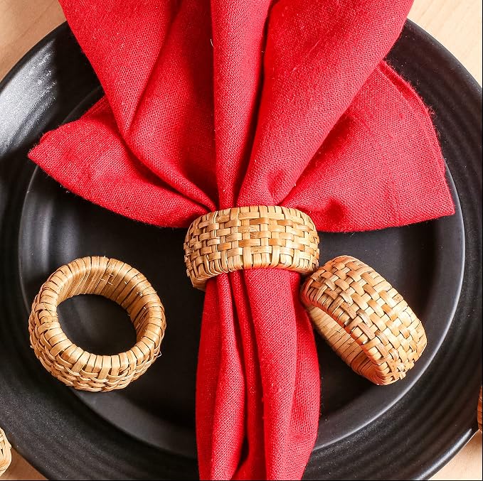 Lightnpro Natural Rattan Decorative Napkin Rings Set of 12, Serviette Napkin - Image 3