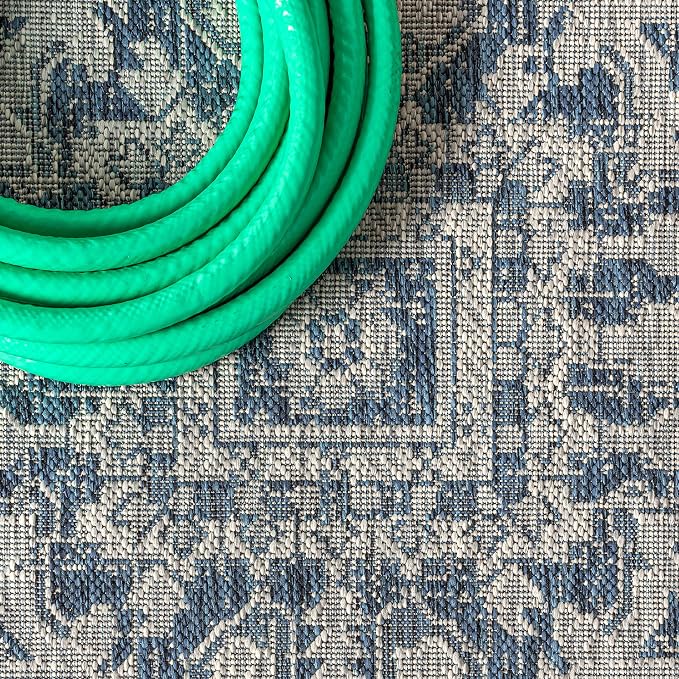 JONATHAN Y Boho Medallion Indoor Outdoor Round Area Rug 4 Ft Navy/Gray - Image 3
