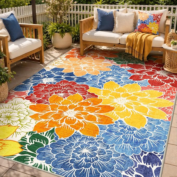 GENIMO Indoor Outdoor Area Rug 8'x10', Machine Washable Rugs by GENIMO