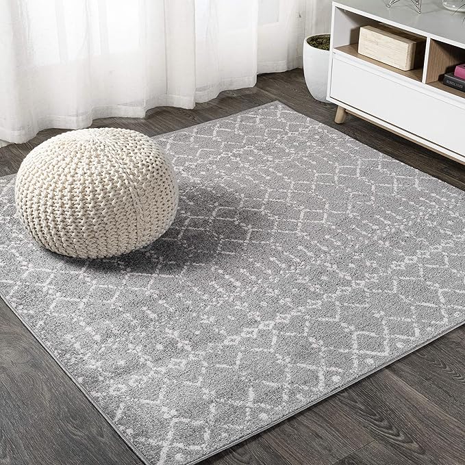 JONATHAN Y Boho Vintage Diamond Gray/Ivory Square Area Rug 8X8 ft, Moroccan Hype by JONATHANY
