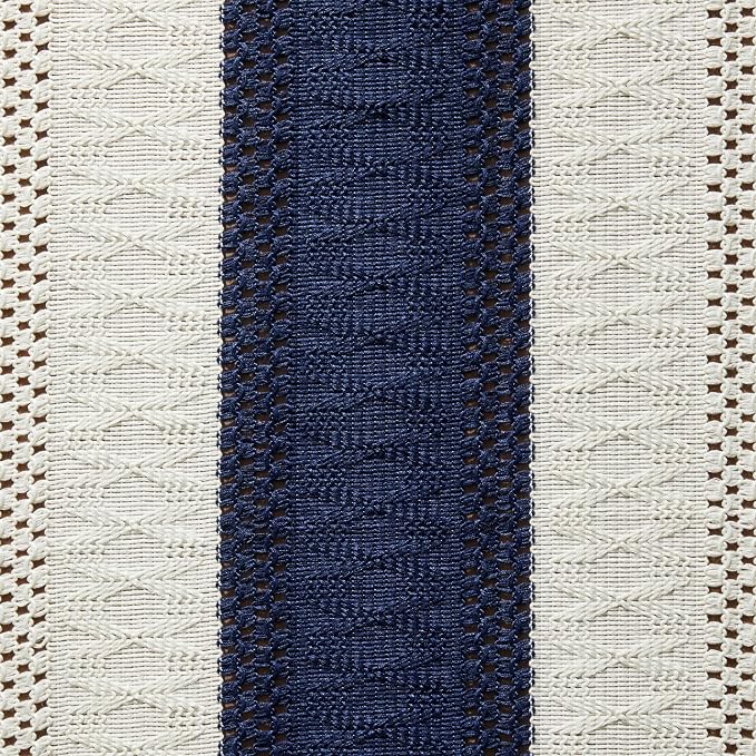 Macrame Style Bicolor Stitching Table Runner 14x48in Navy Blue | Woven Boho - Image 6
