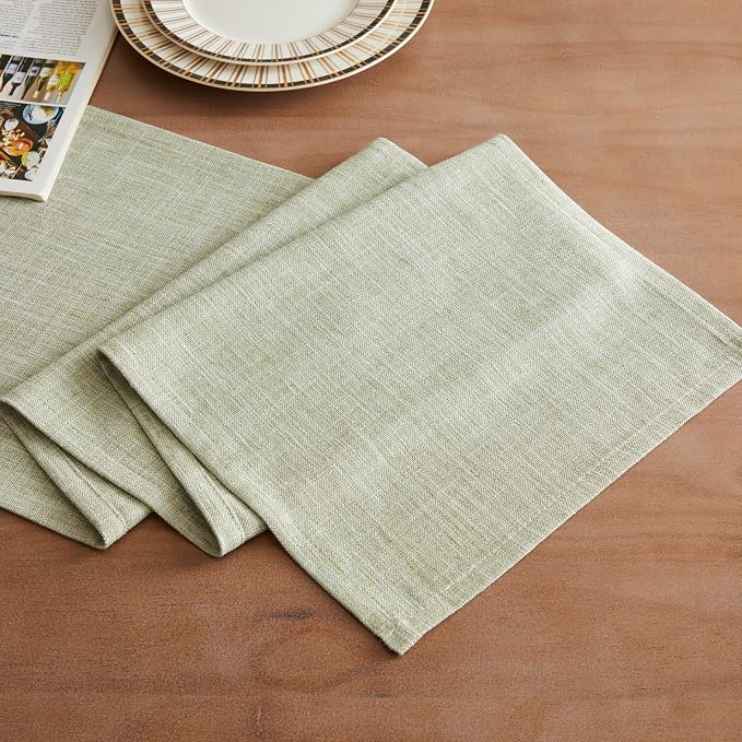 Rustic Cotton Linen Table Runner, 13x48 Inches Green | Farmhouse Style Linen - Image 2