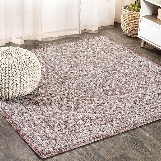 JONATHAN Y Boho Medallion Indoor Outdoor Square Area Rug 5X5 Red/Taupe by JONATHANY