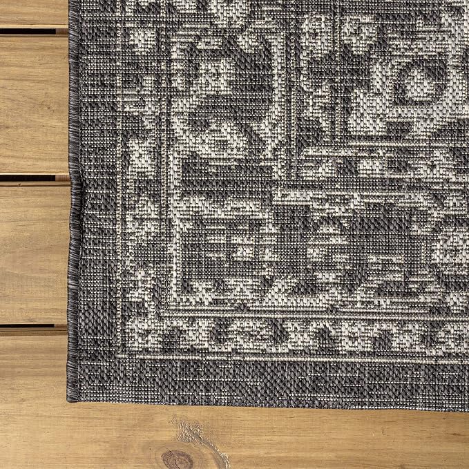 JONATHAN Y Boho Medallion Indoor Outdoor Square Area Rug 8X8 Black/Gray - Image 7