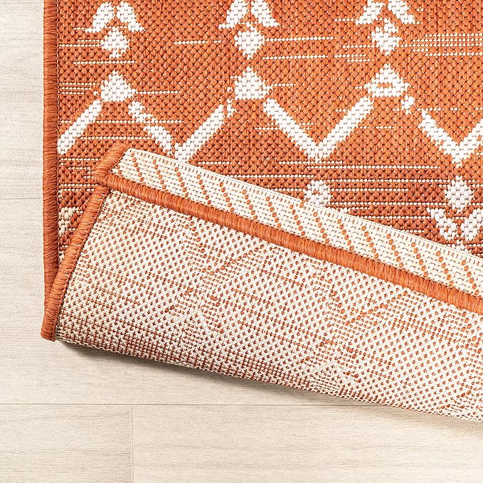 JONATHAN Y Moroccan Geometric Indoor Outdoor Area Rug 4X6 Orange/Cream - Image 4