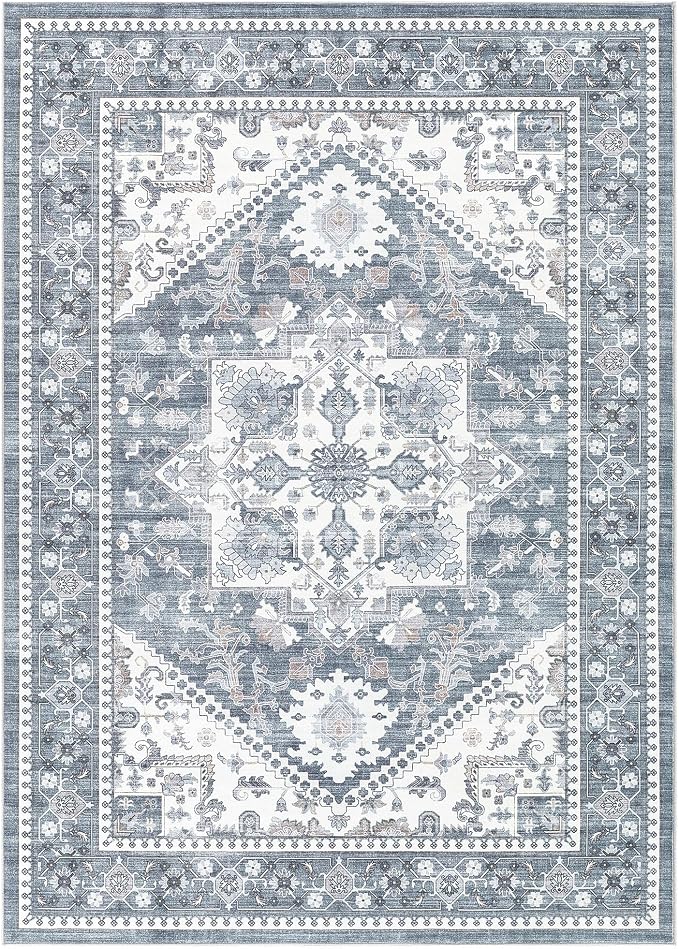 10x14 Vintage Area Rug: Washable Neutral Soft Non Slip Thin Large Floor Carpet - Image 9