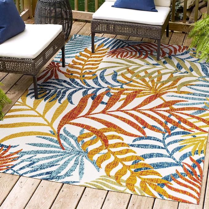 JONATHAN Y Tropics Palm Leaves Indoor Outdoor Area Rug 3X5 Cream/Orange - Image 4