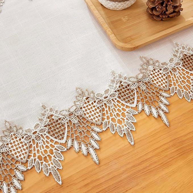 White Linen Table Runner 48” Lace Coffee Table Runners | French Dresser Runners - Image 7