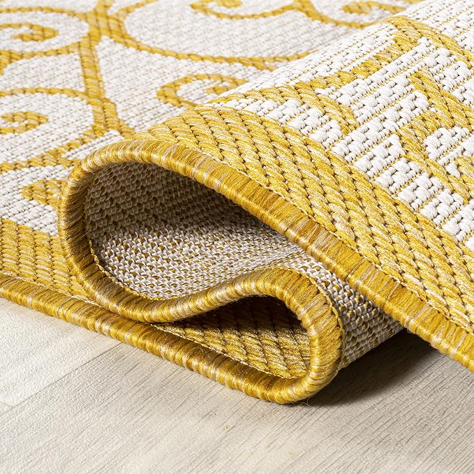 JONATHAN Y Vintage Filigree Indoor Outdoor Area Rug 3X5 Cream/Yellow, Madrid - Image 6