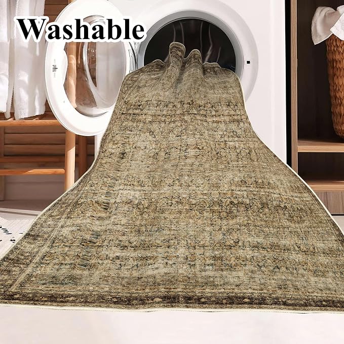 CHAMPLANT Area Rug 4x6 Washable Rug Brown Vintage Traditional Floor Cover - Image 4